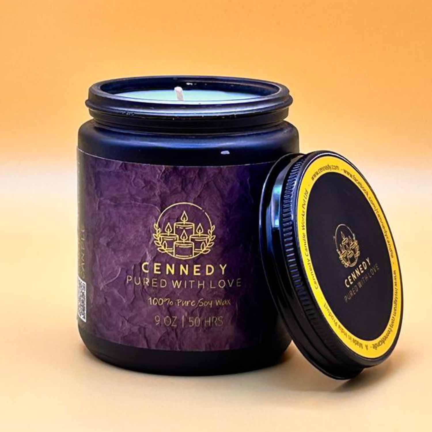 Apple Cinnamon luxury amber candle, soothing fragrance for meditation sessions.