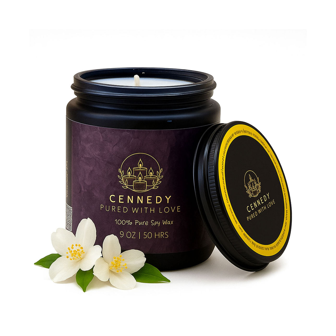 Night Jasmine Soy Wax Candle in Amber jar, Calming Meditation Fragrance.