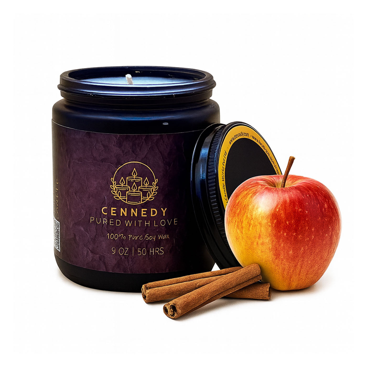 Apple Cinnamon luxury amber candle, soothing fragrance for meditation sessions.
