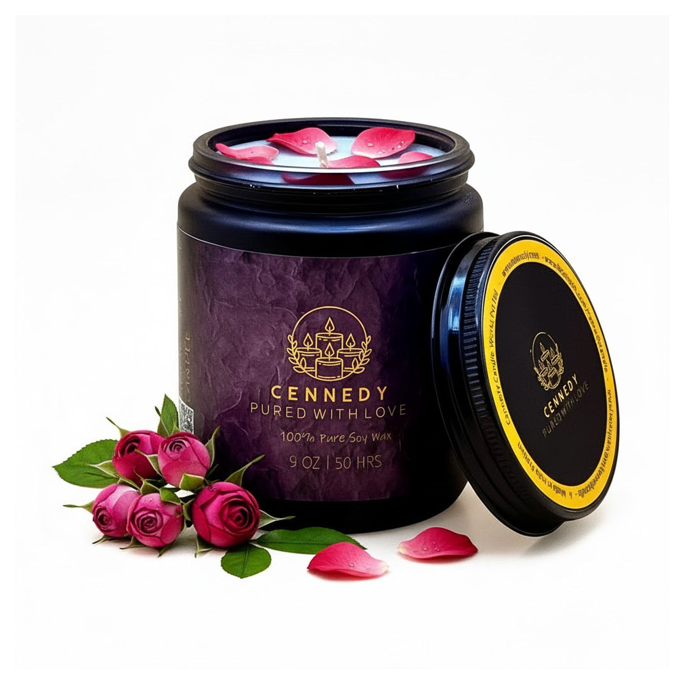 Blush Petal Rose jar candle, round shaped, rose-fragrance meditation gift.