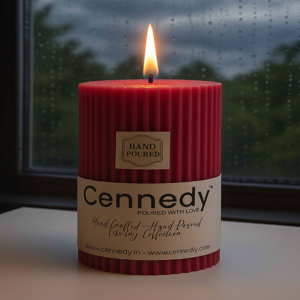 Hand-Poured Luxury Pillar Candle – Textured Ribbed Design for Home Décor