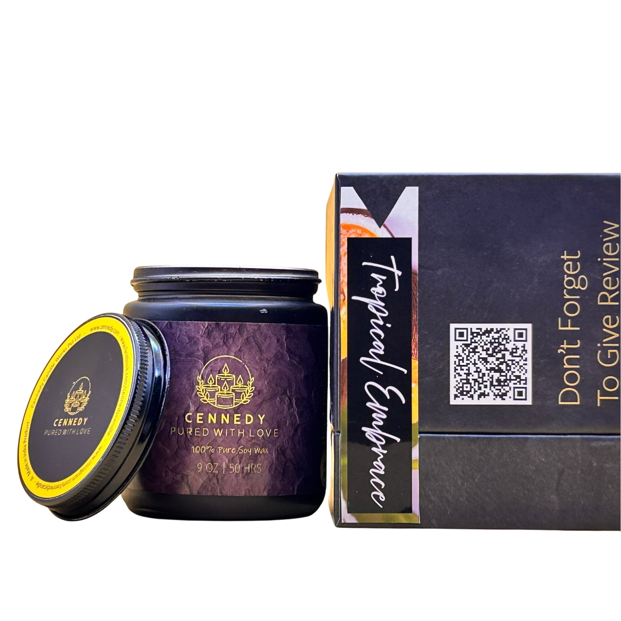 Tropical Embrace premium jar candle, mango coconut vanilla aromatherapy.