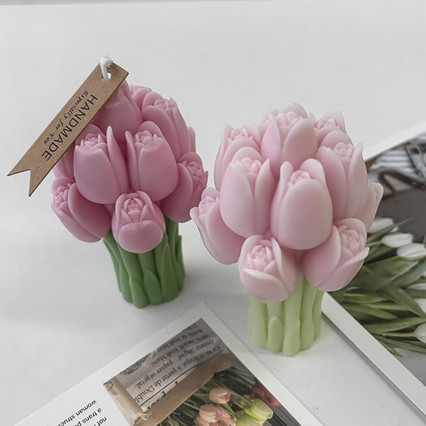 Decorative Tulip Flower Candles Pair  Aromatic Floral Fragrance