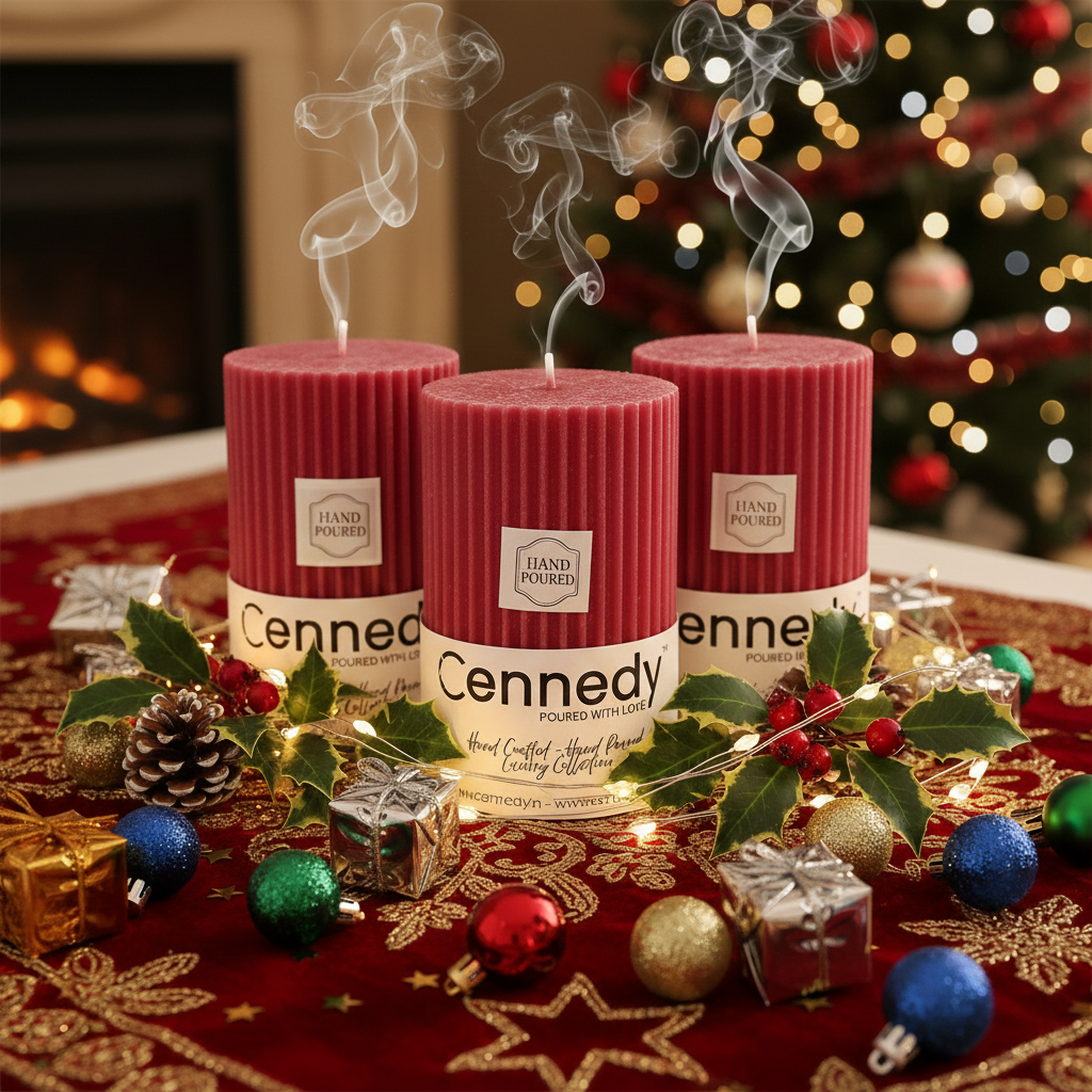 Hand-Poured Luxury Pillar Candle – Textured Ribbed Design for Home Décor