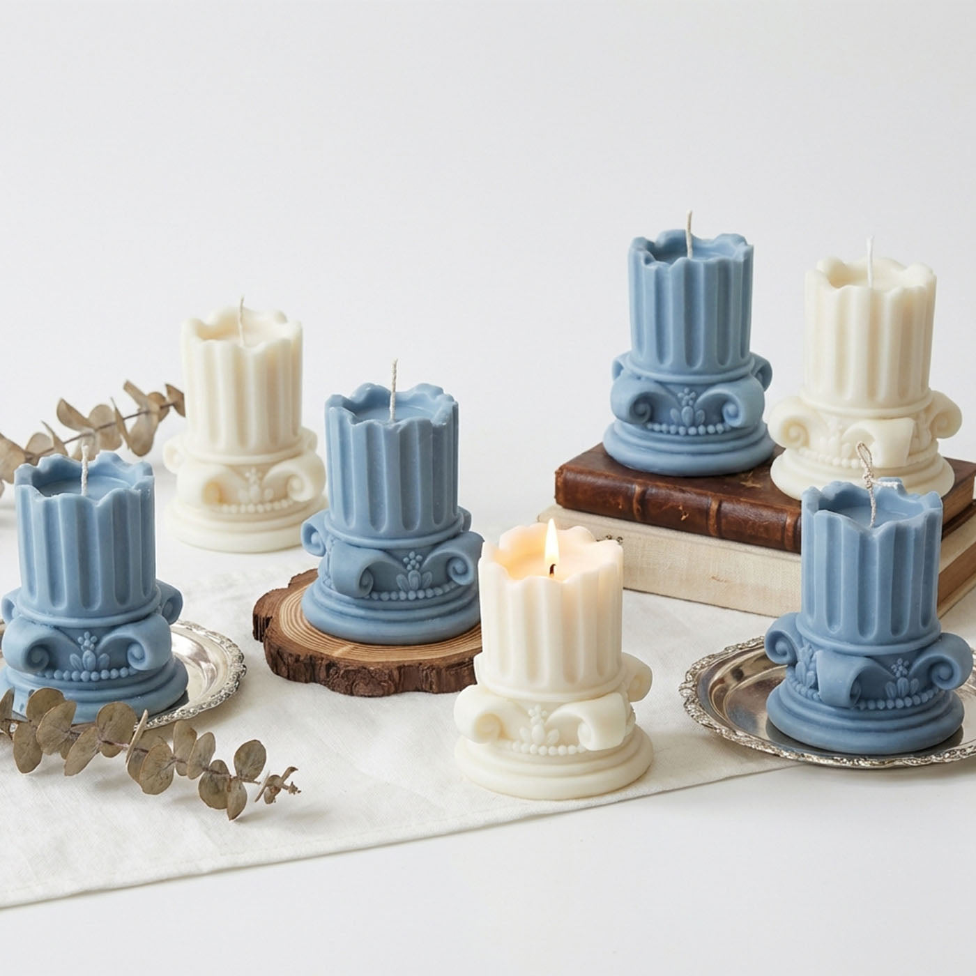 Fondant Cylinder Pillar Candles, 2Pcs, Handmade, Aromatic, Pure Soy Wax