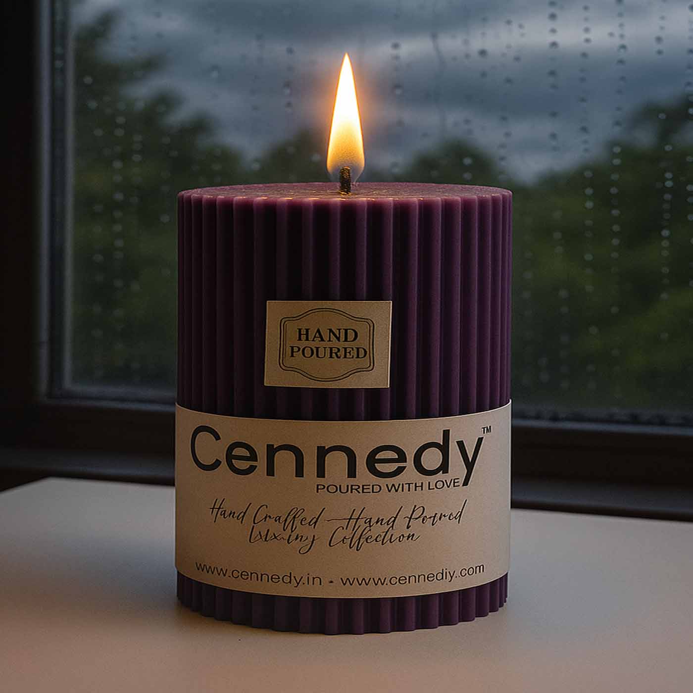 Hand-Poured Luxury Purple Pillar Candle | Artisanal Design | Premium Home Décor