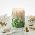 Handcrafted Embossed Tulip Flower Pillar Candle , Aromatic Thai Lotus Fragrance