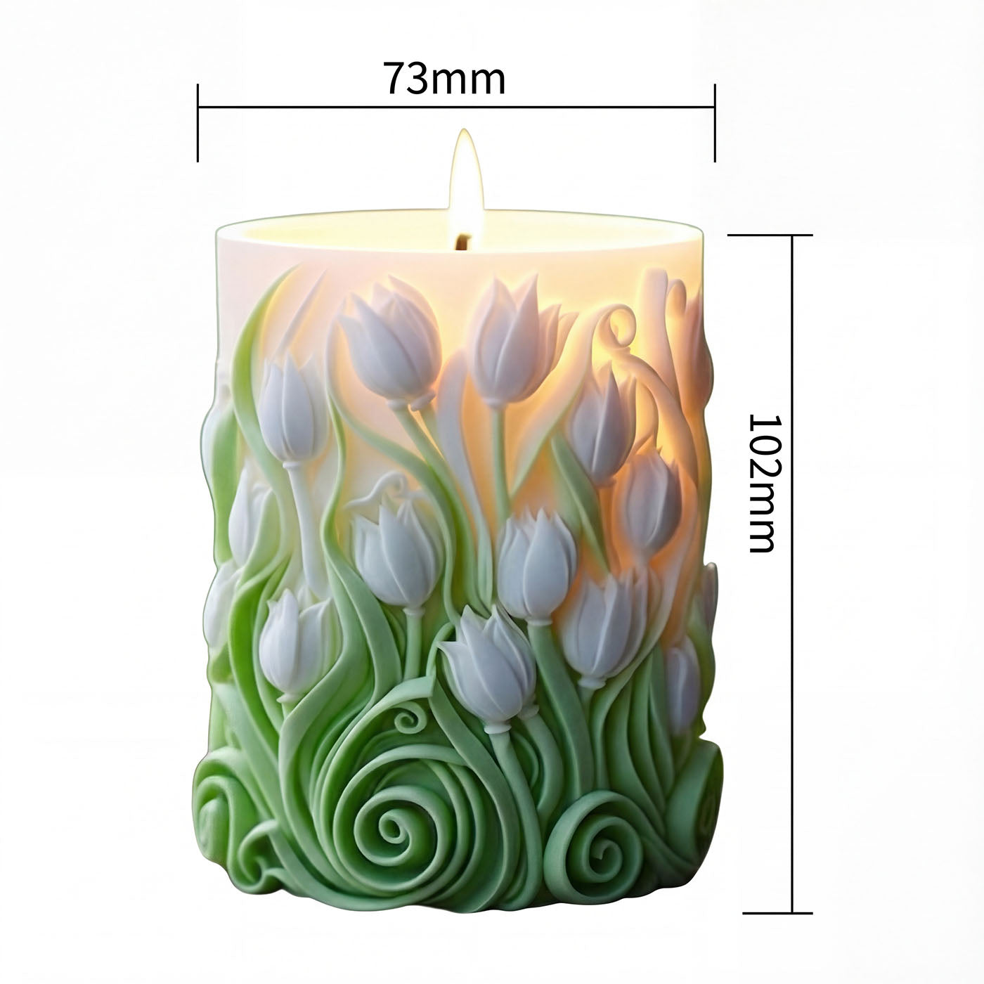Handcrafted Embossed Tulip Flower Pillar Candle , Aromatic Thai Lotus Fragrance