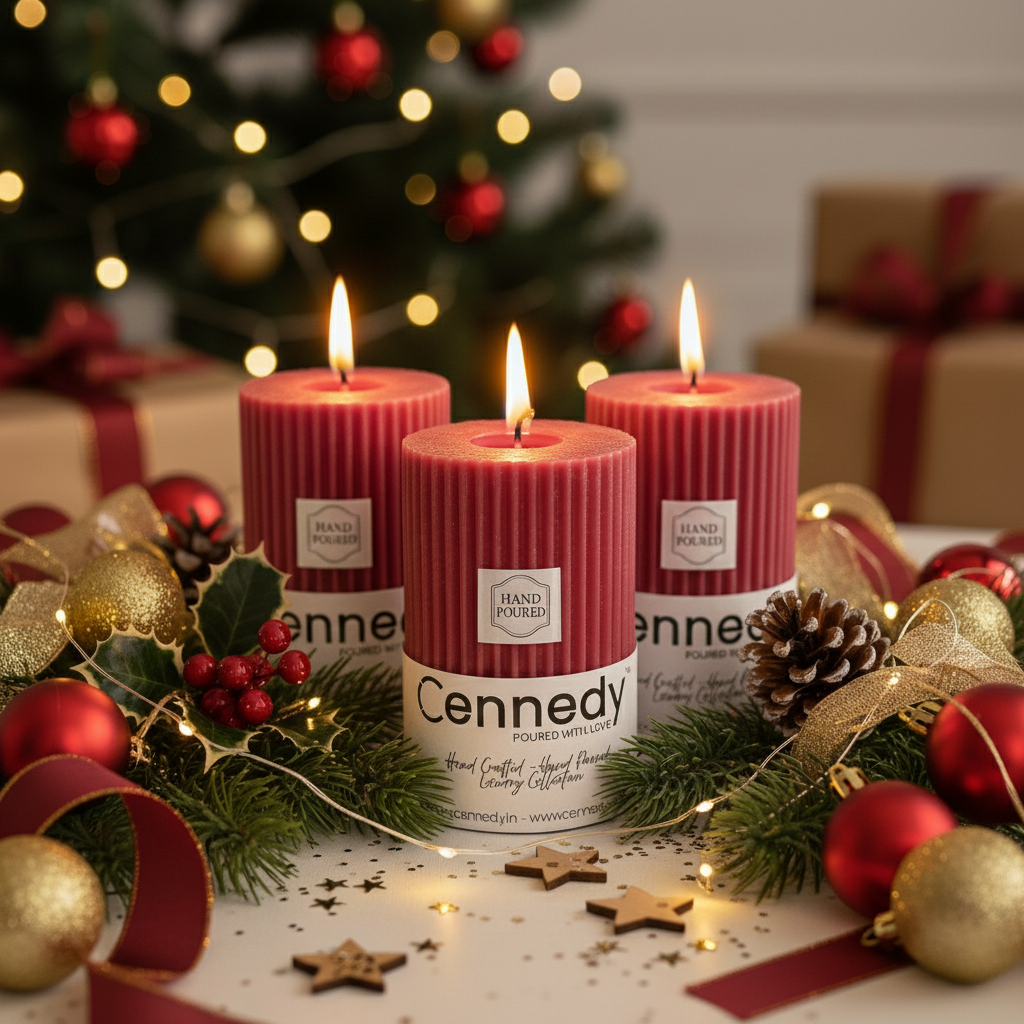 Hand-Poured Luxury Pillar Candle – Textured Ribbed Design for Home Décor