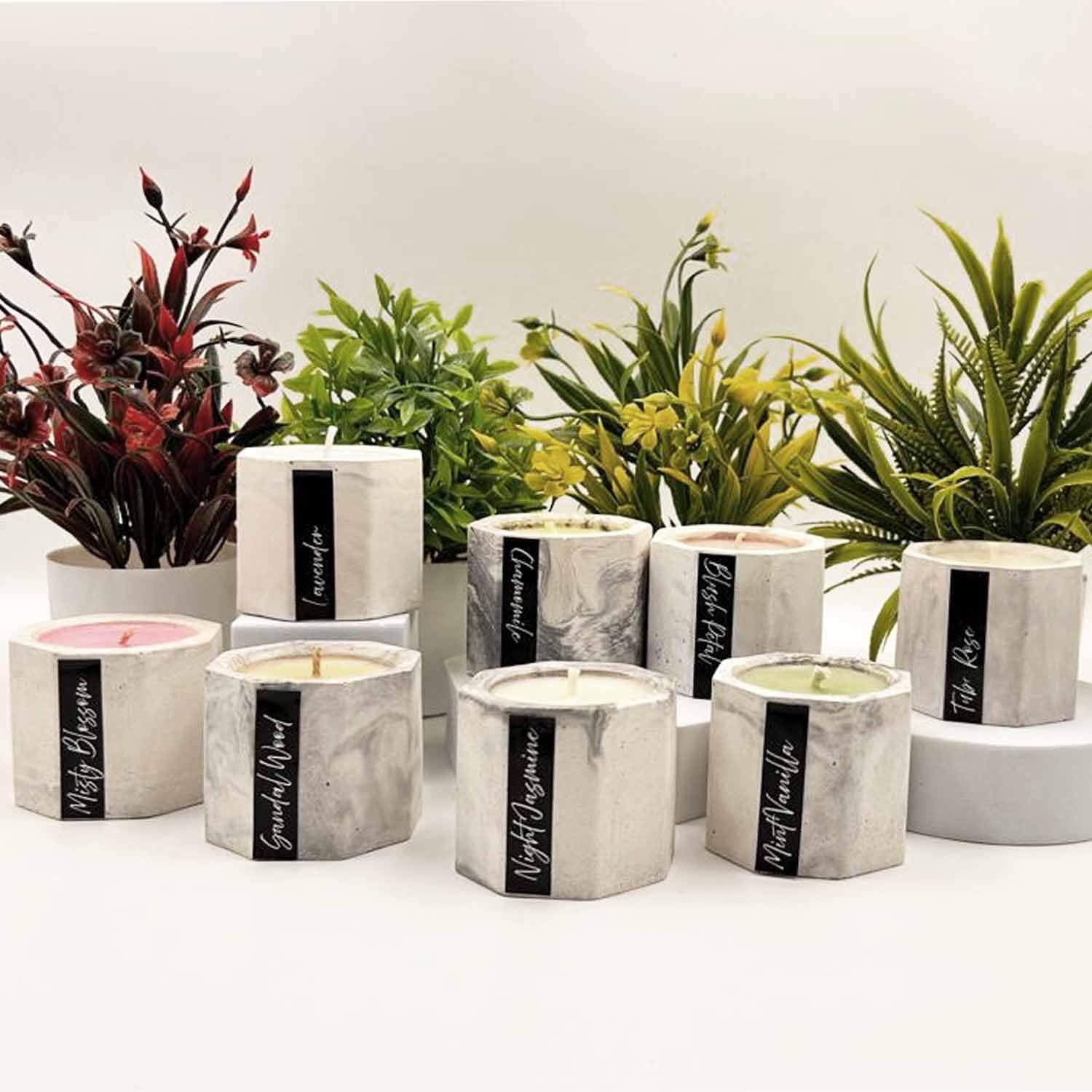 Floral Vanilla Cement Jar Candle Set – Premium Soy Wax, 8-Piece Gift Box
