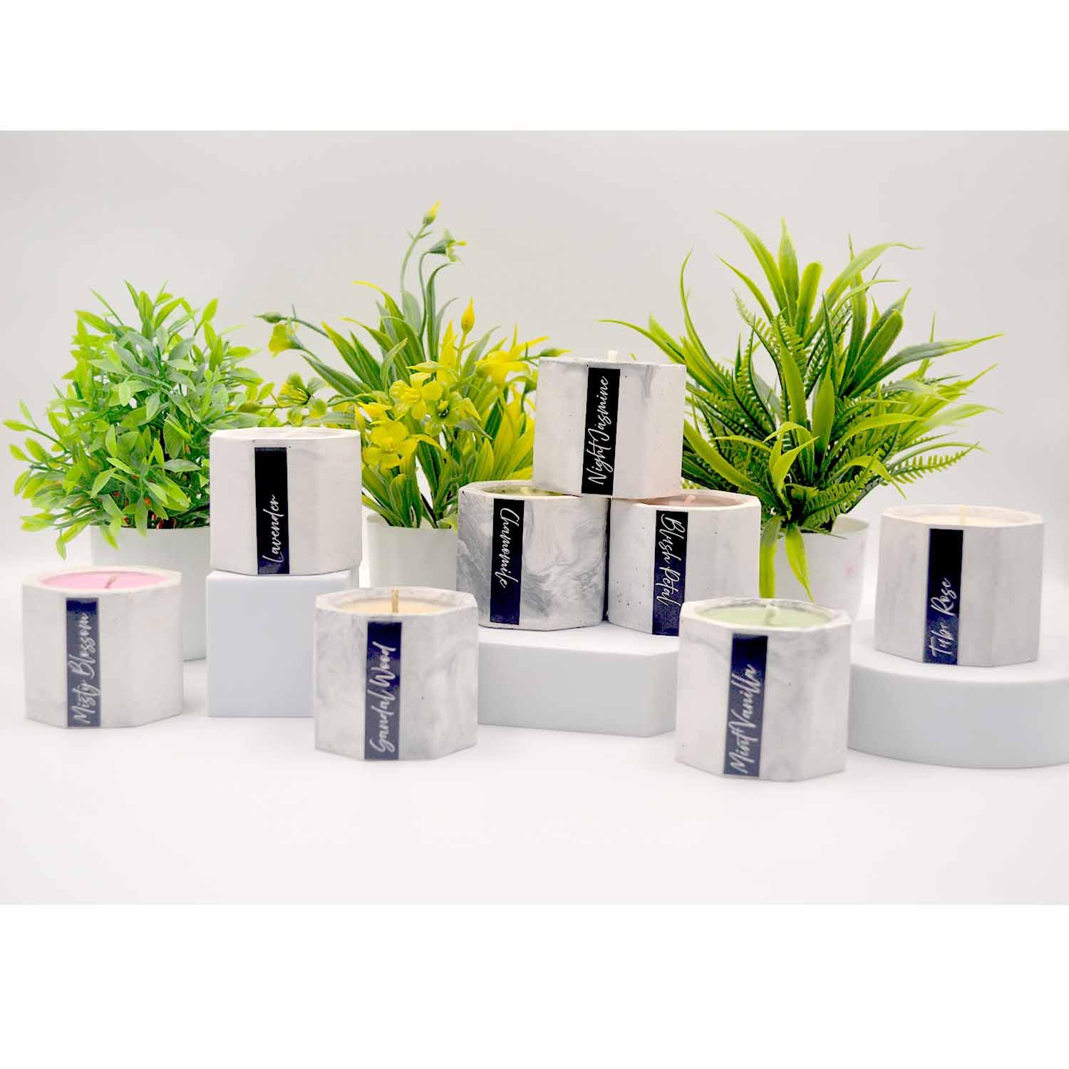 Floral Vanilla Cement Jar Candle Set – Premium Soy Wax, 8-Piece Gift Box