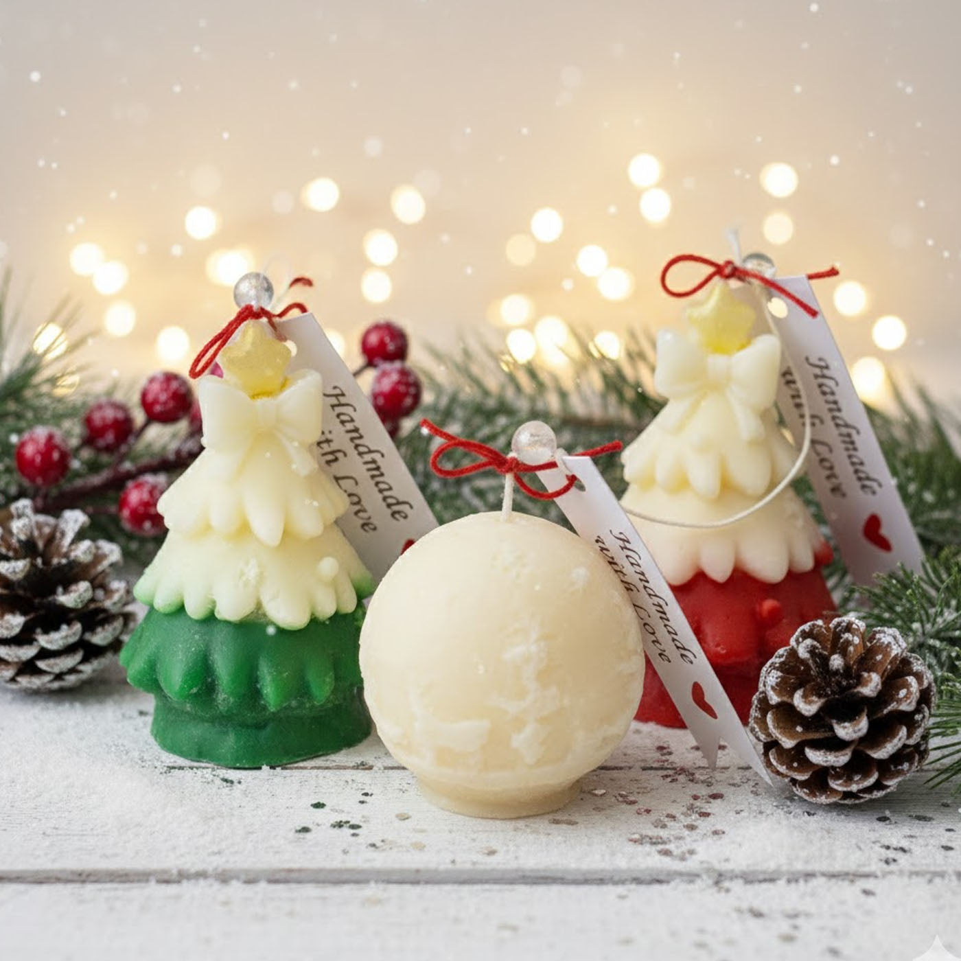 Christmas Candle Set Soy Wax Lavender Chamomile Festive Décor