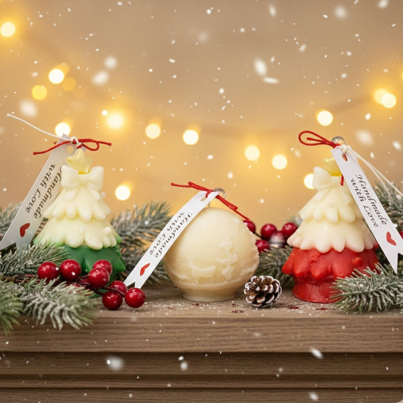 Christmas Candle Set Soy Wax Lavender Chamomile Festive Décor