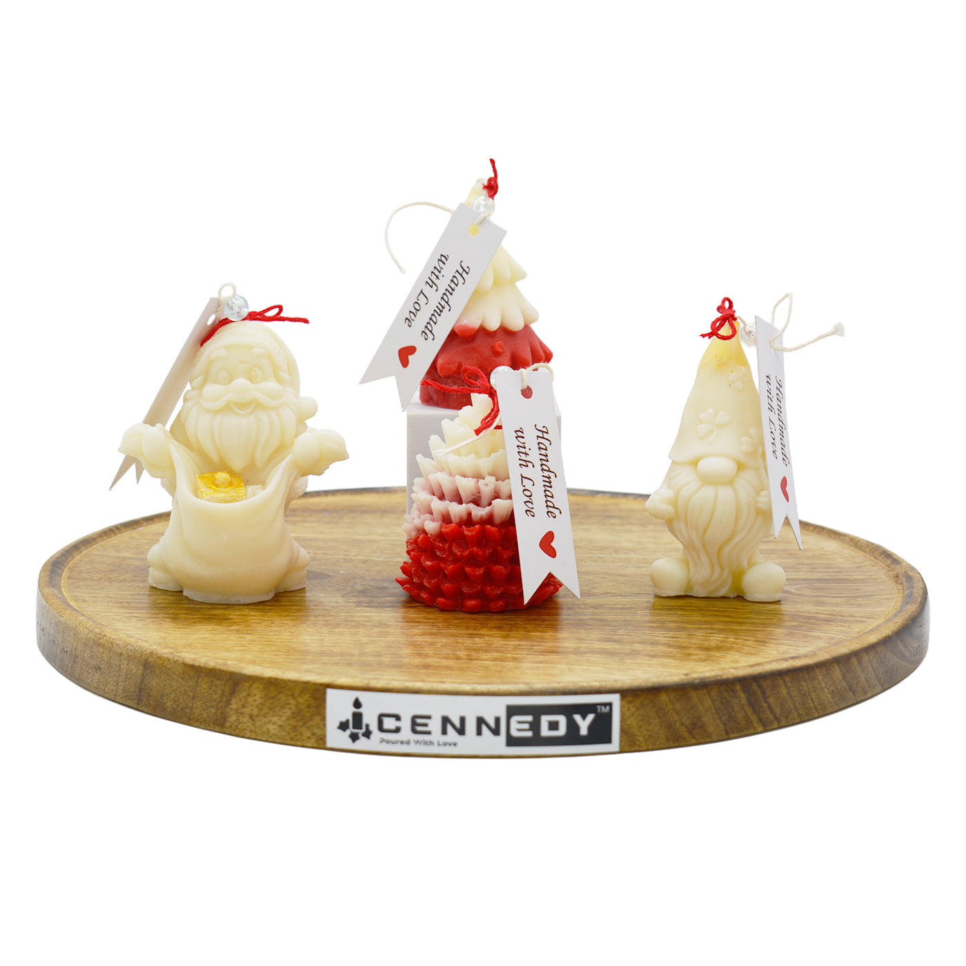 Decorative Christmas candles, soy wax lavender-chamomile scent for gifting.