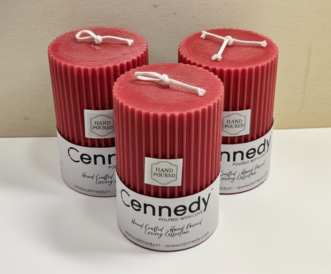 Hand-Poured Luxury Pillar Candle – Textured Ribbed Design for Home Décor