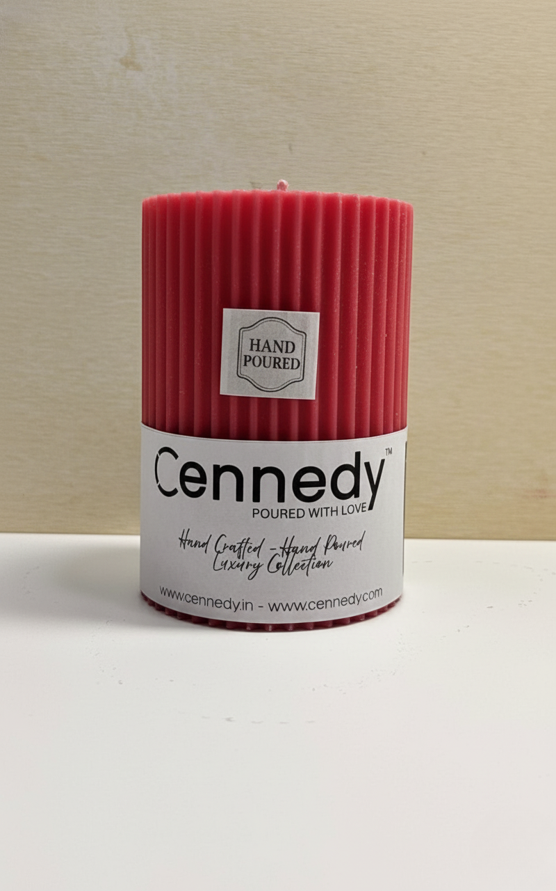 Hand-Poured Luxury Pillar Candle – Textured Ribbed Design for Home Décor