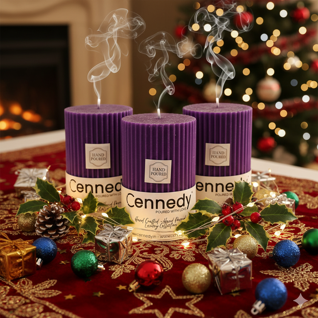 Hand-Poured Luxury Purple Pillar Candle | Artisanal Design | Premium Home Décor