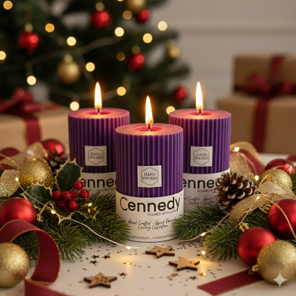 Hand-Poured Luxury Purple Pillar Candle | Artisanal Design | Premium Home Décor