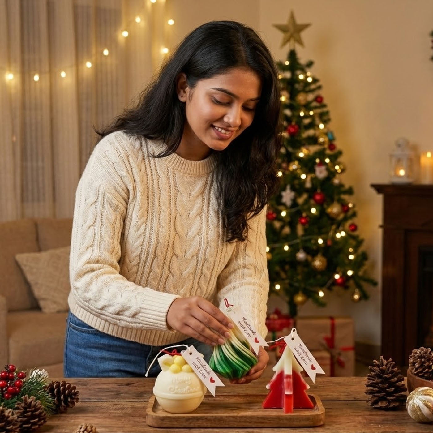 Christmas Soy Wax Candle Gift Set – Lavender Chamomile Décor Box