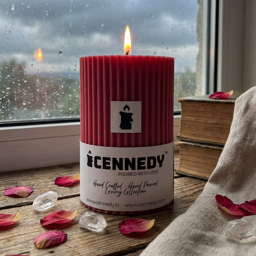 Hand-Poured Luxury Pillar Candle – Textured Ribbed Design for Home Décor