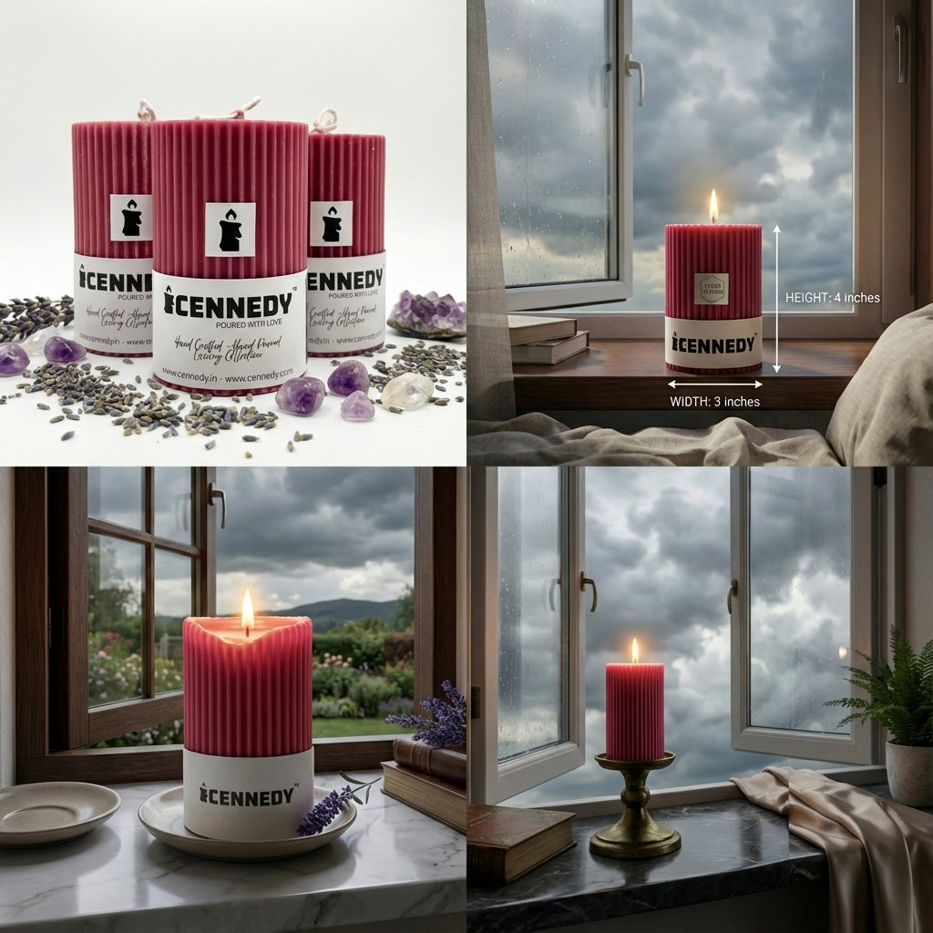 Hand-Poured Luxury Pillar Candle – Textured Ribbed Design for Home Décor