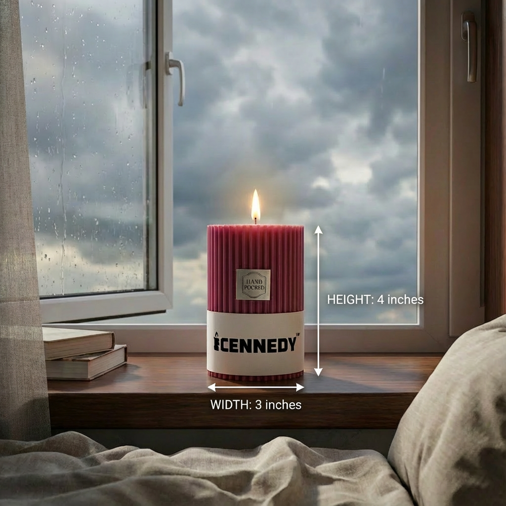 Hand-Poured Luxury Pillar Candle – Textured Ribbed Design for Home Décor