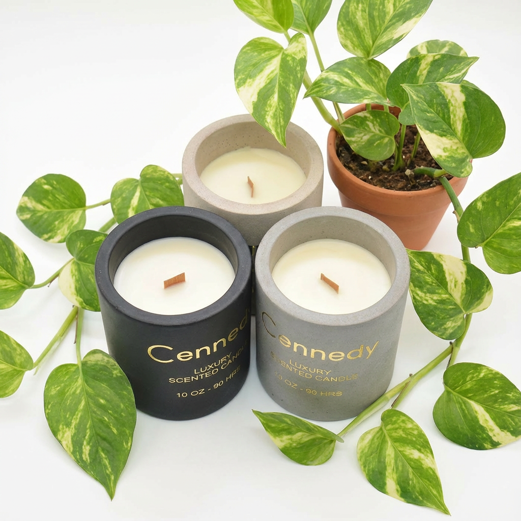 Coffe Vanilla Luxury Hand Crafted Scented Candle in Concrete Jar - 10 Oz