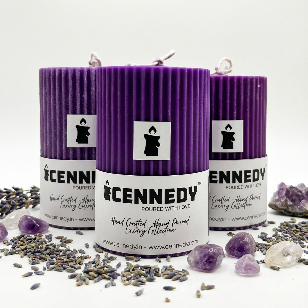 Hand-Poured Luxury Purple Pillar Candle | Artisanal Design | Premium Home Décor