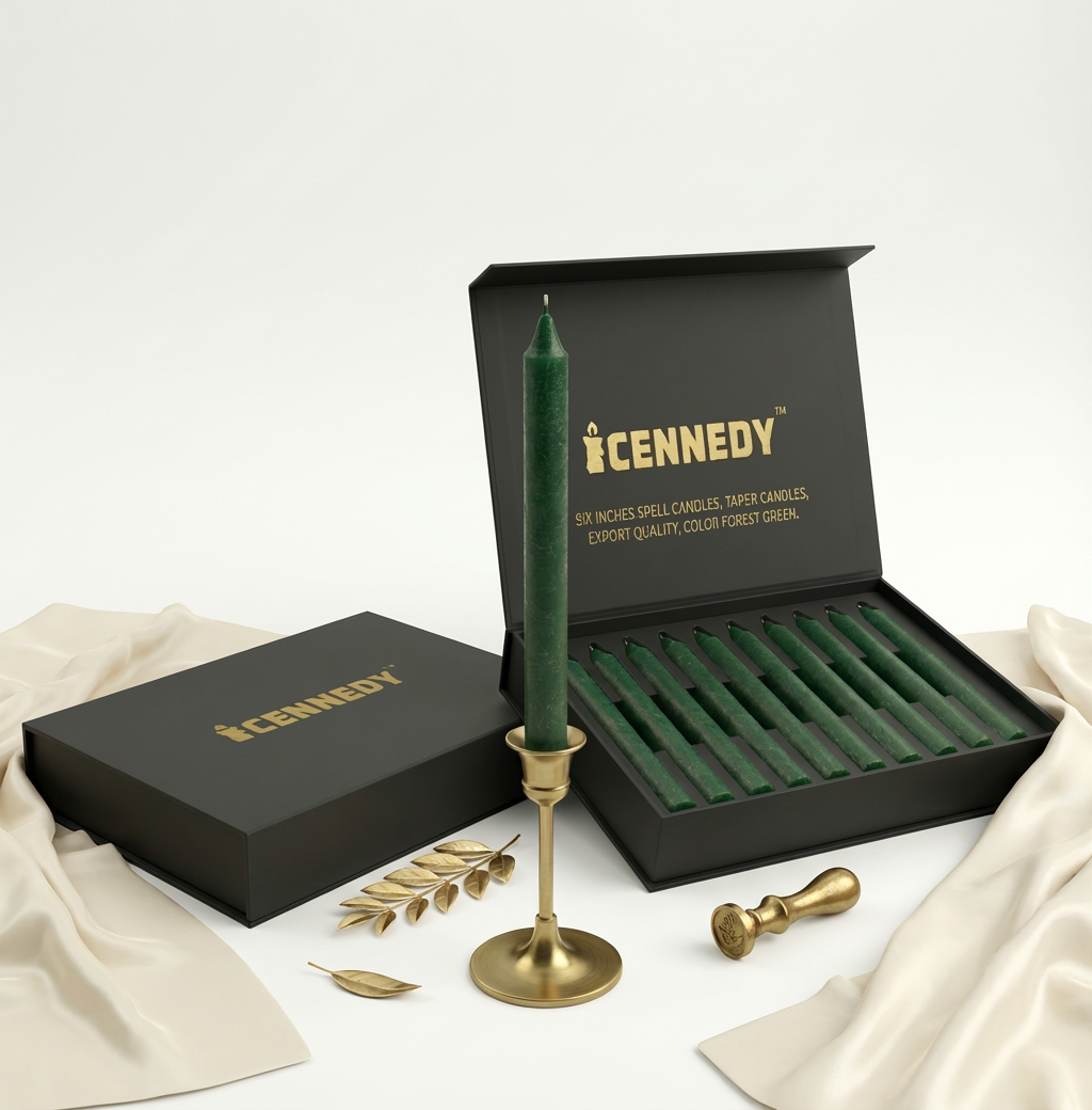 10 Pcs Hand Poured 6" Green Candles  – For Good Luck Spell  - Export Quality