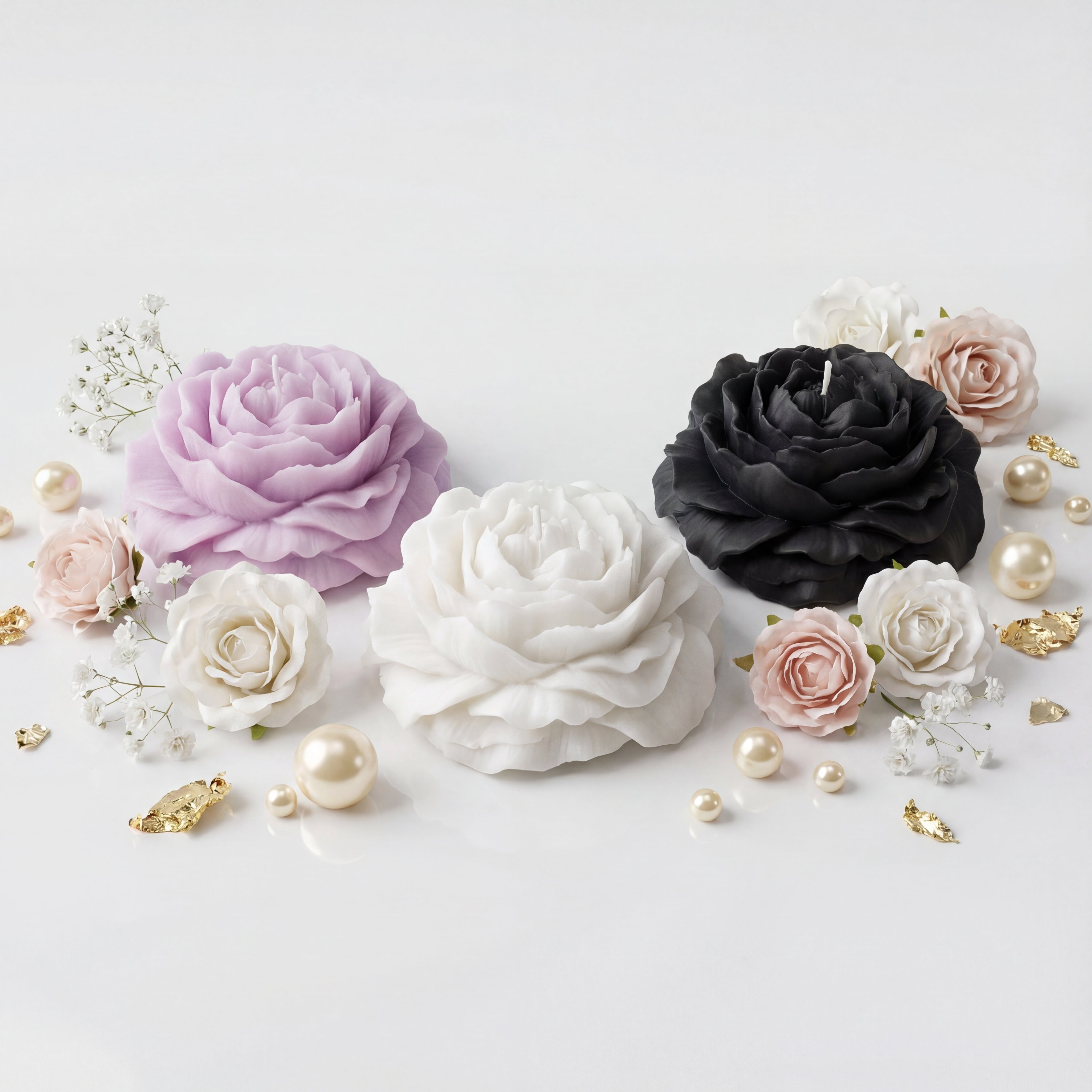 3 Pcs Peony Flower Scented Candles , Blend Of Pure Soy Wax &  Natural Aroma