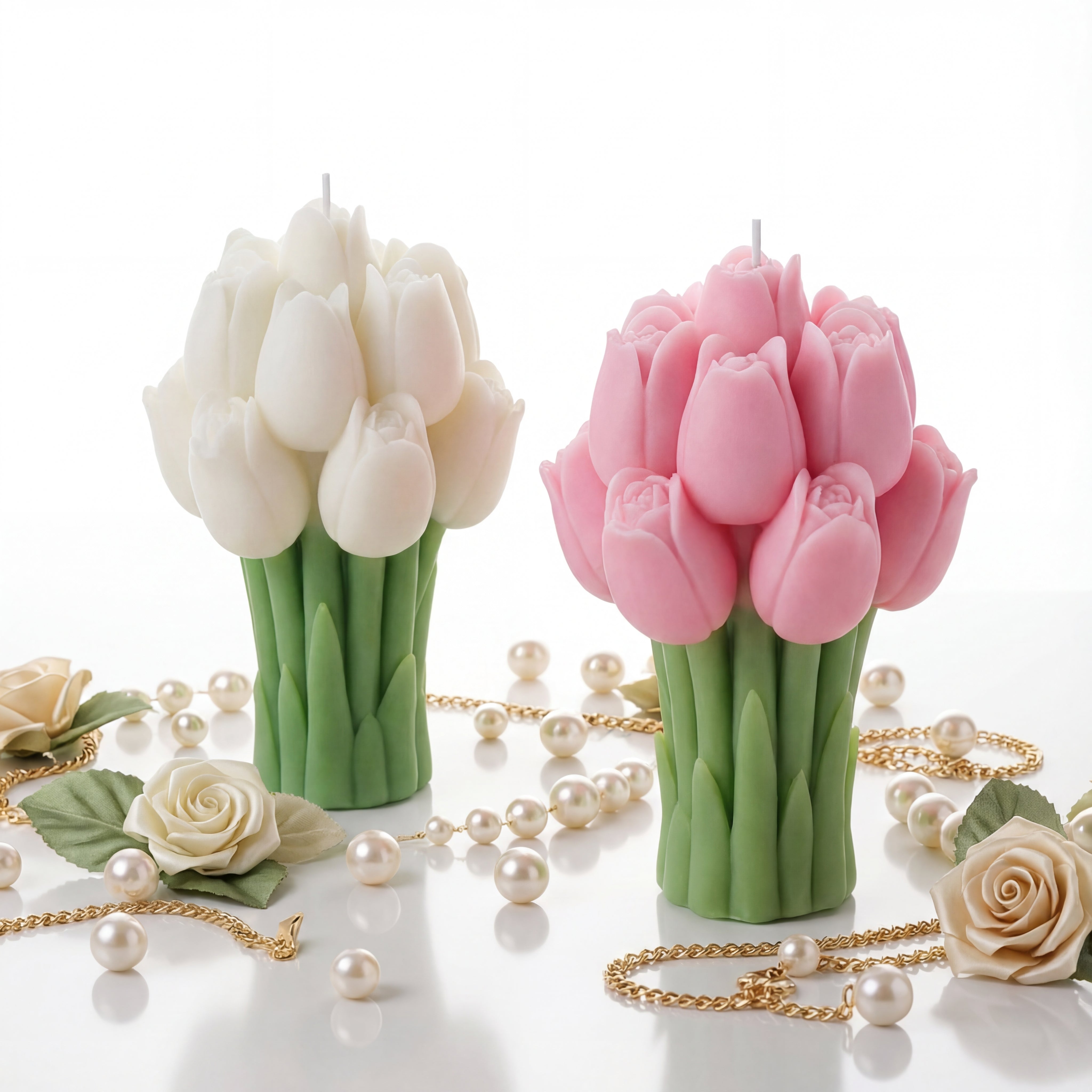 Decorative Tulip Flower Candles Pair  Aromatic Floral Fragrance