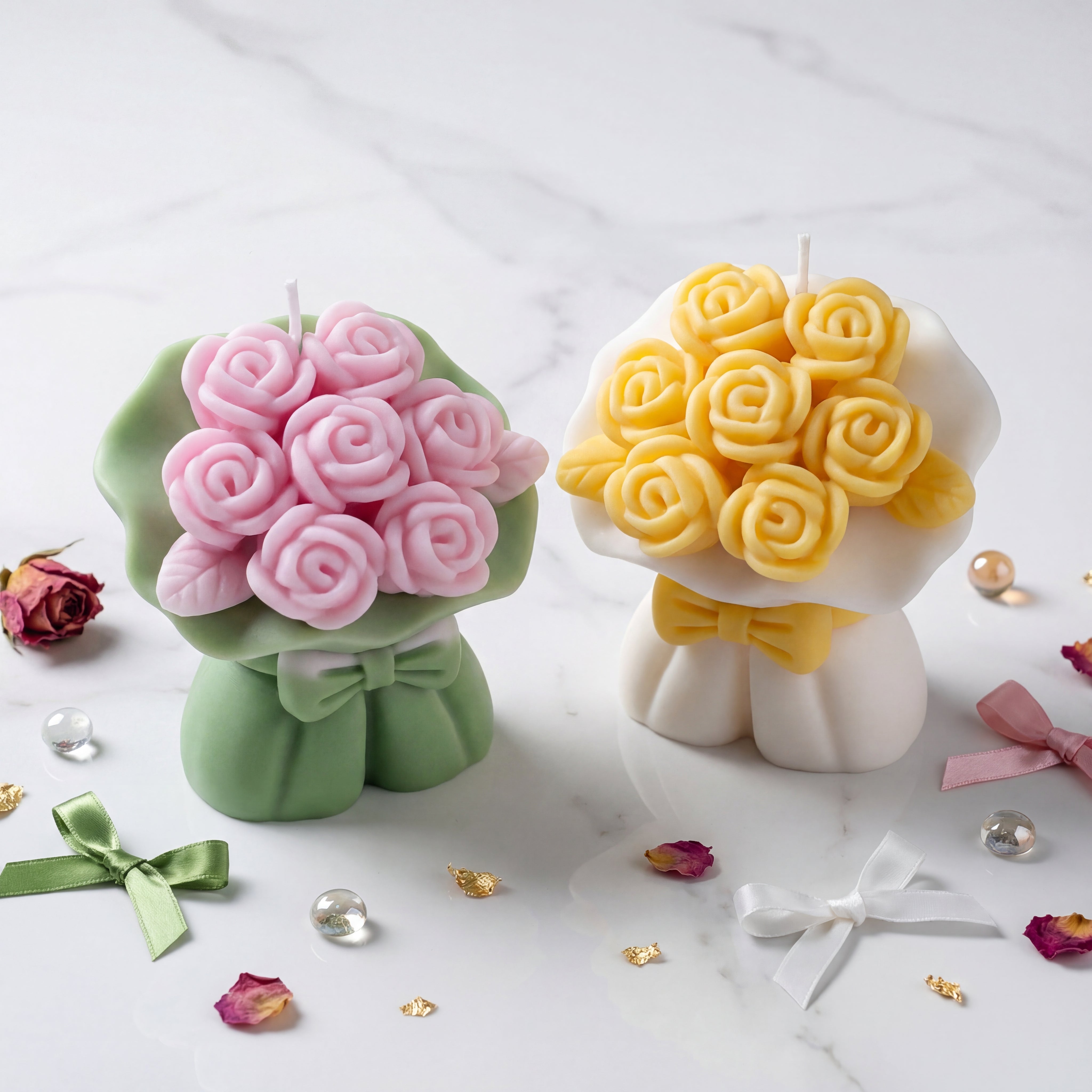 2 PCS Rose Bouquet Candle , Aromatic Fragrance , Pure Soy Wax