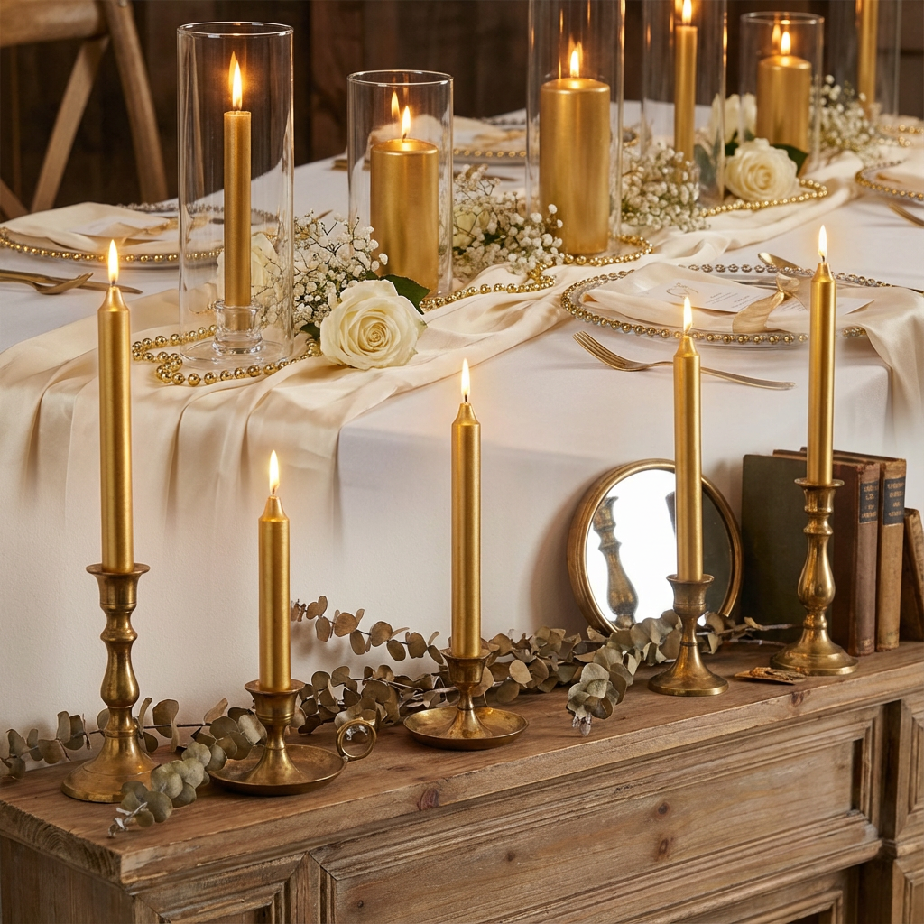 10 Pcs Hand Poured 6" Golden Candles  – For Spell / Pagan - Home Decor . Export Quality