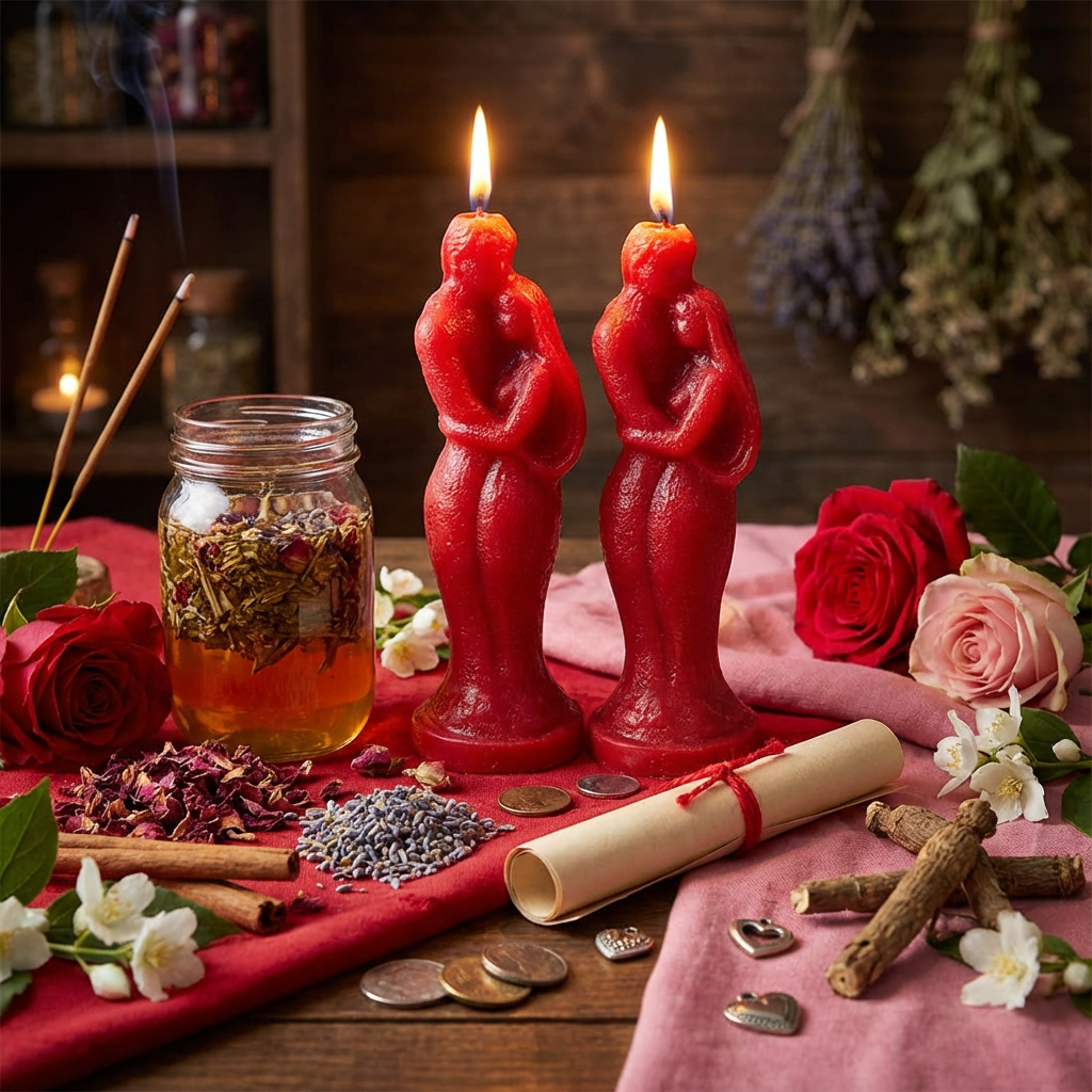 Red Couple Candles, Pack Of 2 , Perfect Uses For Hoodoo , Love Spell Tradition