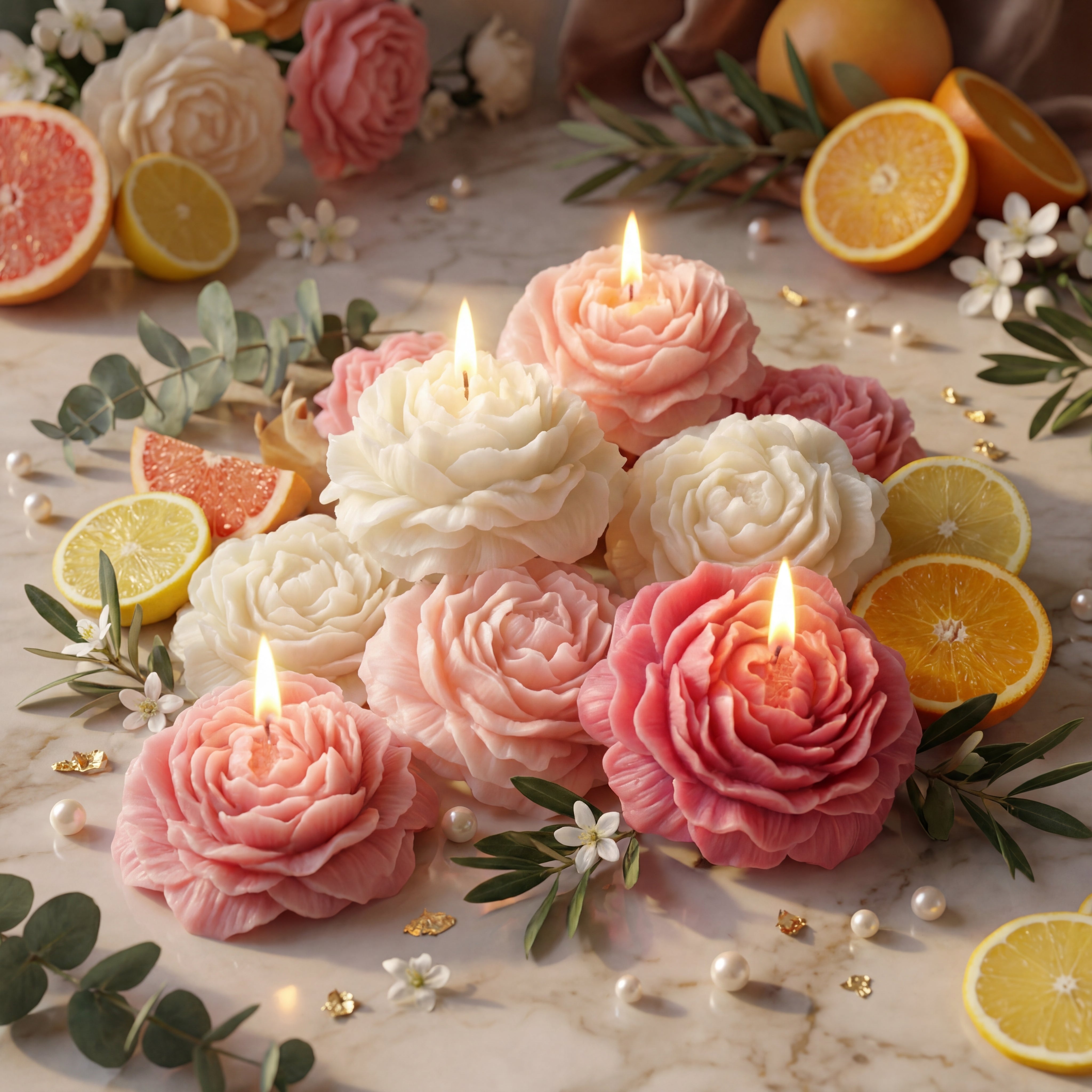 3 Pcs Peony Flower Scented Candles , Blend Of Pure Soy Wax &  Natural Aroma