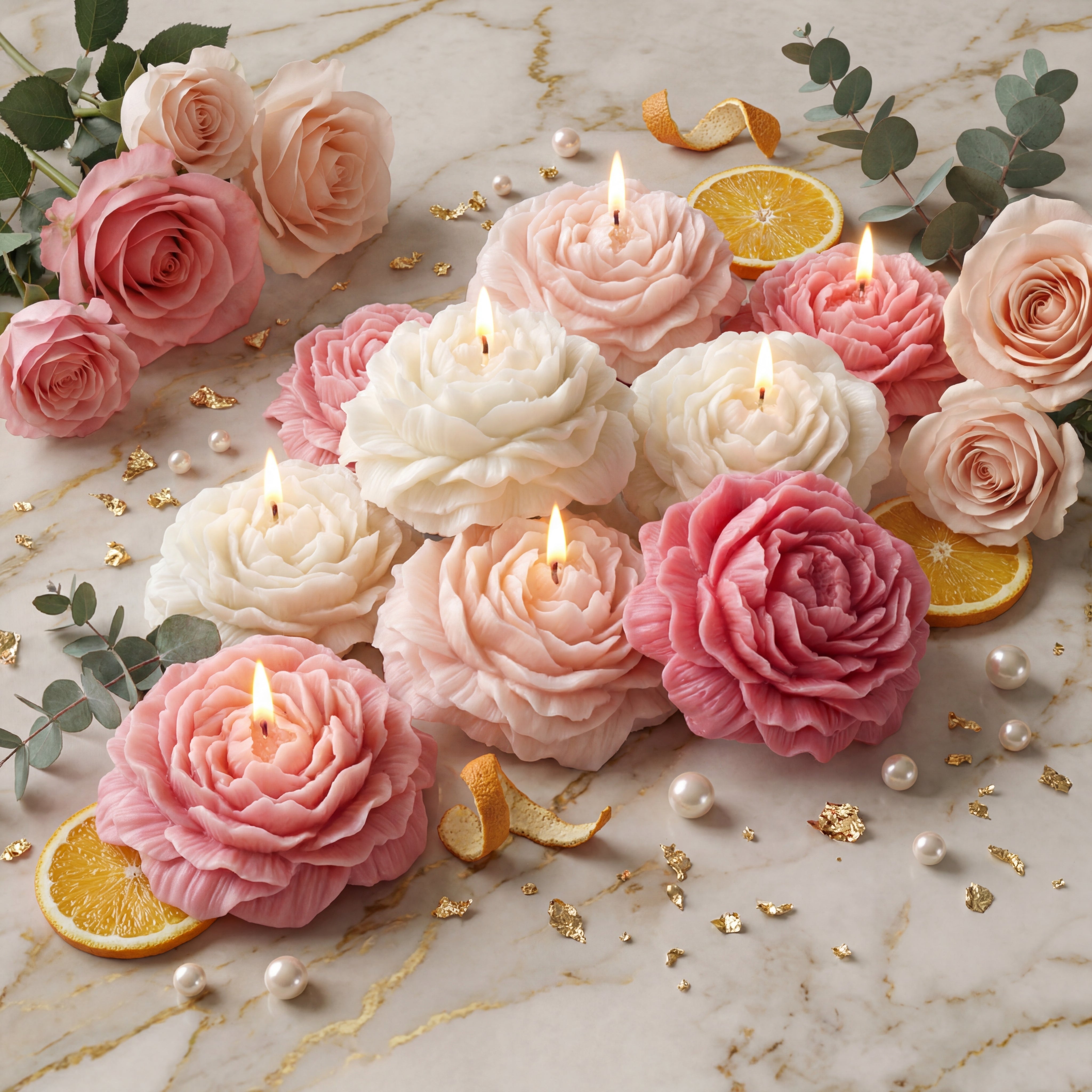 3 Pcs Peony Flower Scented Candles , Blend Of Pure Soy Wax &  Natural Aroma