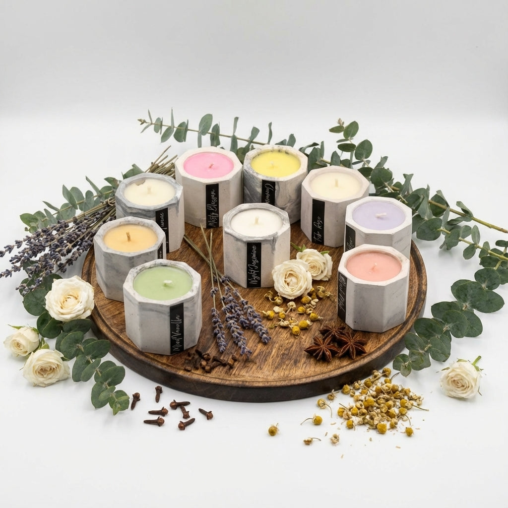 Garden Symphony - Premium Scented Concrete Container Tealight Candle Set - 8 Pcs