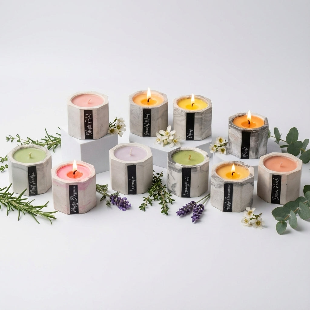 Whispers of Eden - Premium Concrete Container Tea Light Gift Set , 8 Pcs