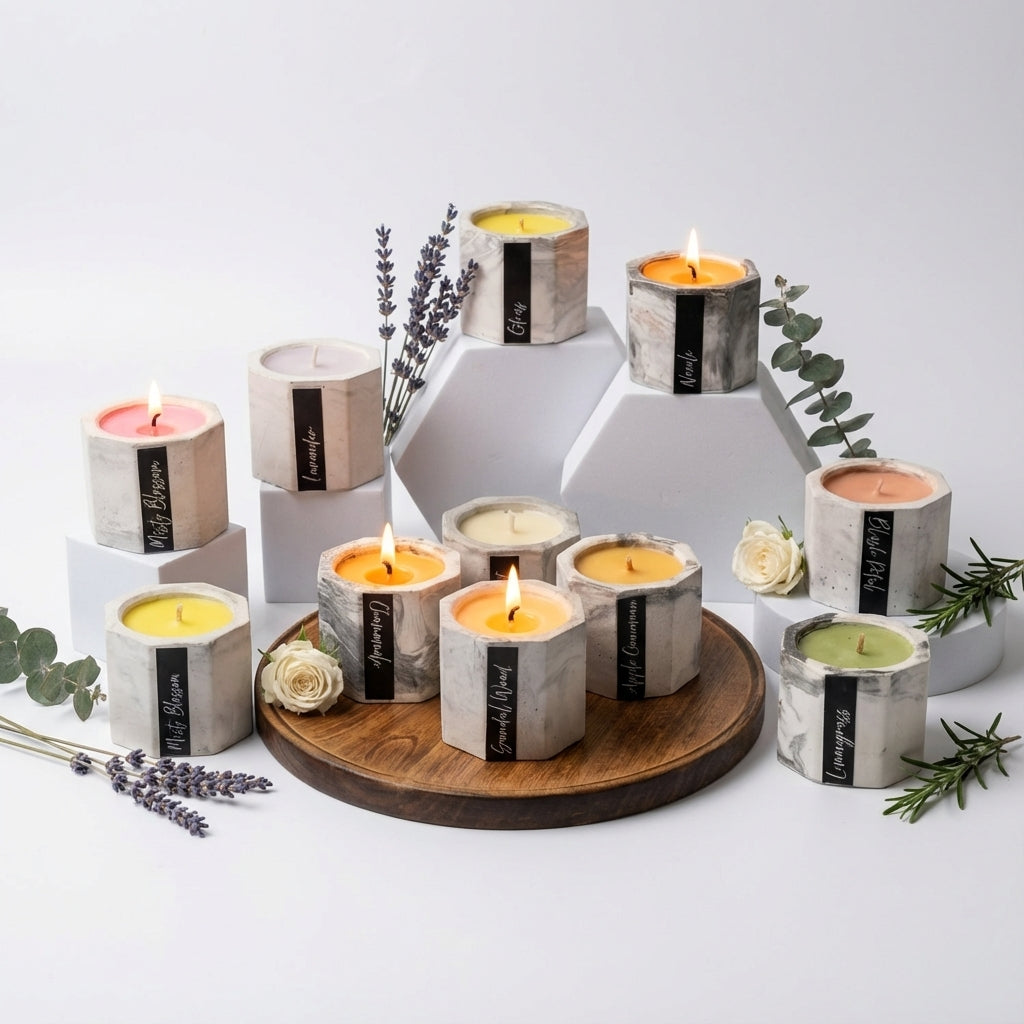 Golden Serenity Luxury Soy Wax Cement Container Tea Light Candle Set 8 Pcs