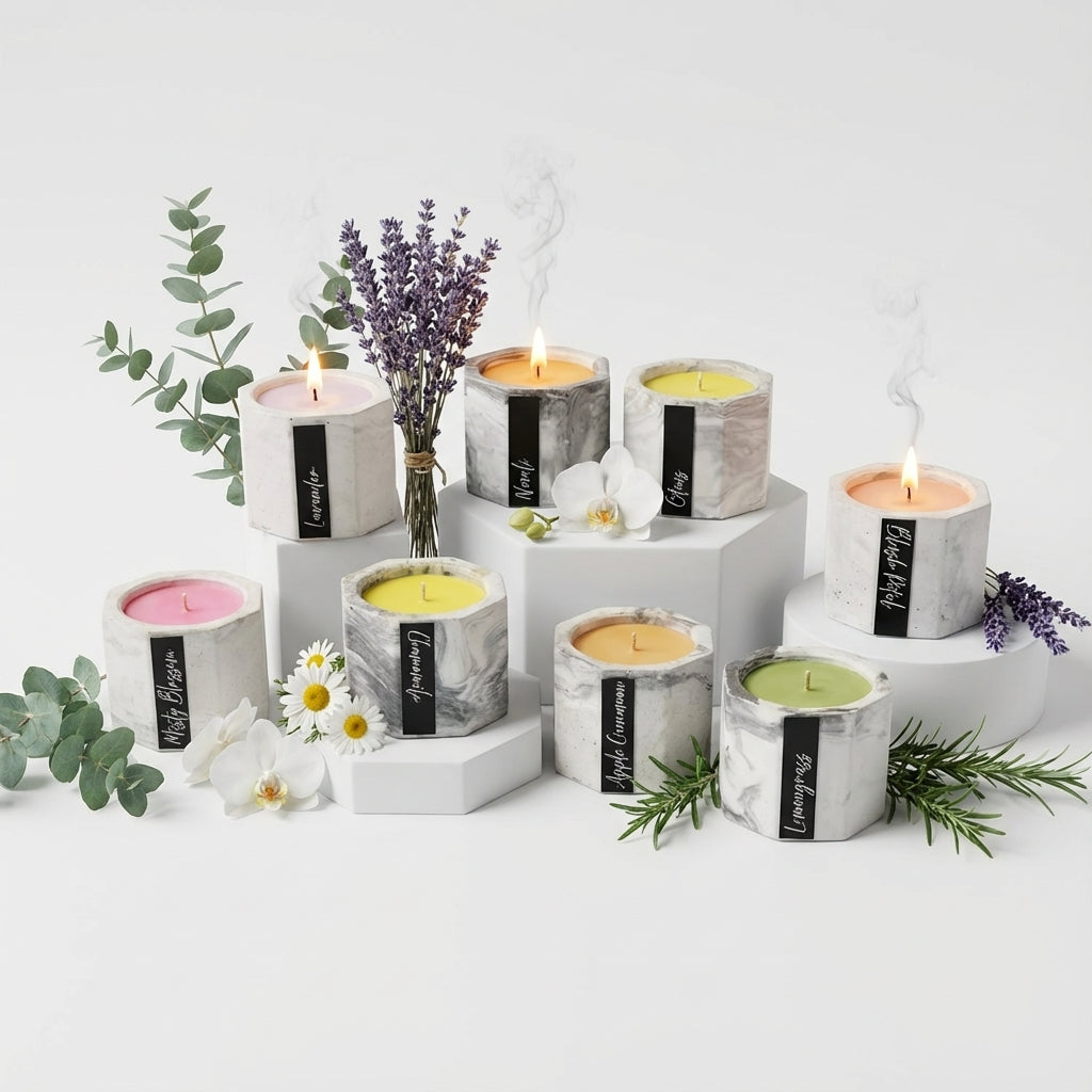 Whispers of Eden - Premium Concrete Container Tea Light Gift Set , 8 Pcs