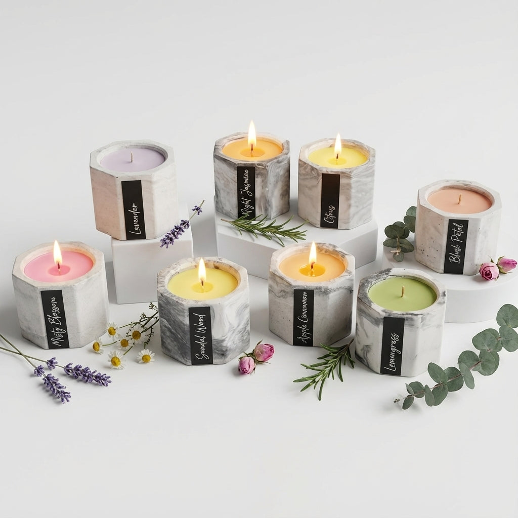 Whispers of Eden - Premium Concrete Container Tea Light Gift Set , 8 Pcs