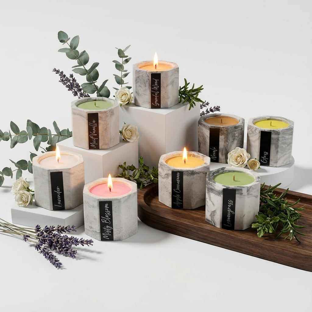 Golden Serenity Luxury Soy Wax Cement Container Tea Light Candle Set 8 Pcs