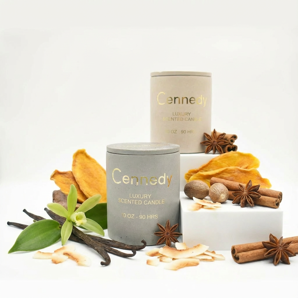 Tropical Mango Coconut Vanilla  Hand Crafted Scented Candle in Concrete Jar