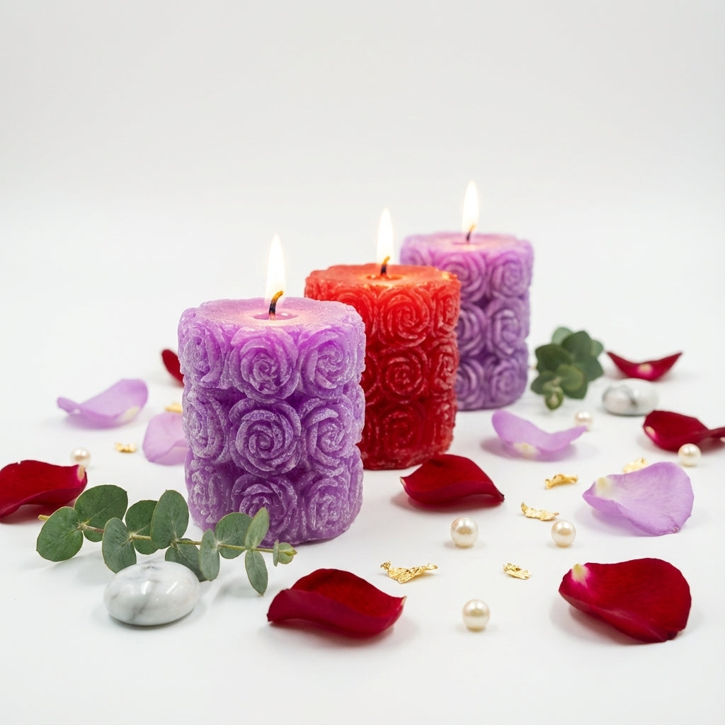 4Pcs Handcrafted Rose Design Candle Home Décor, Romantic Ambience