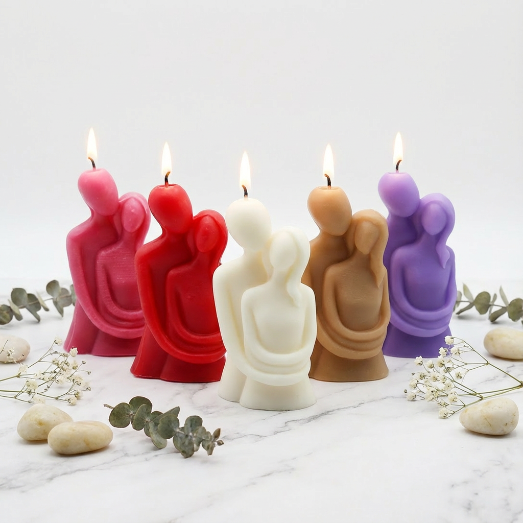 Romantic Hug Couple candle, artistic figure, soothing aroma for gifting.