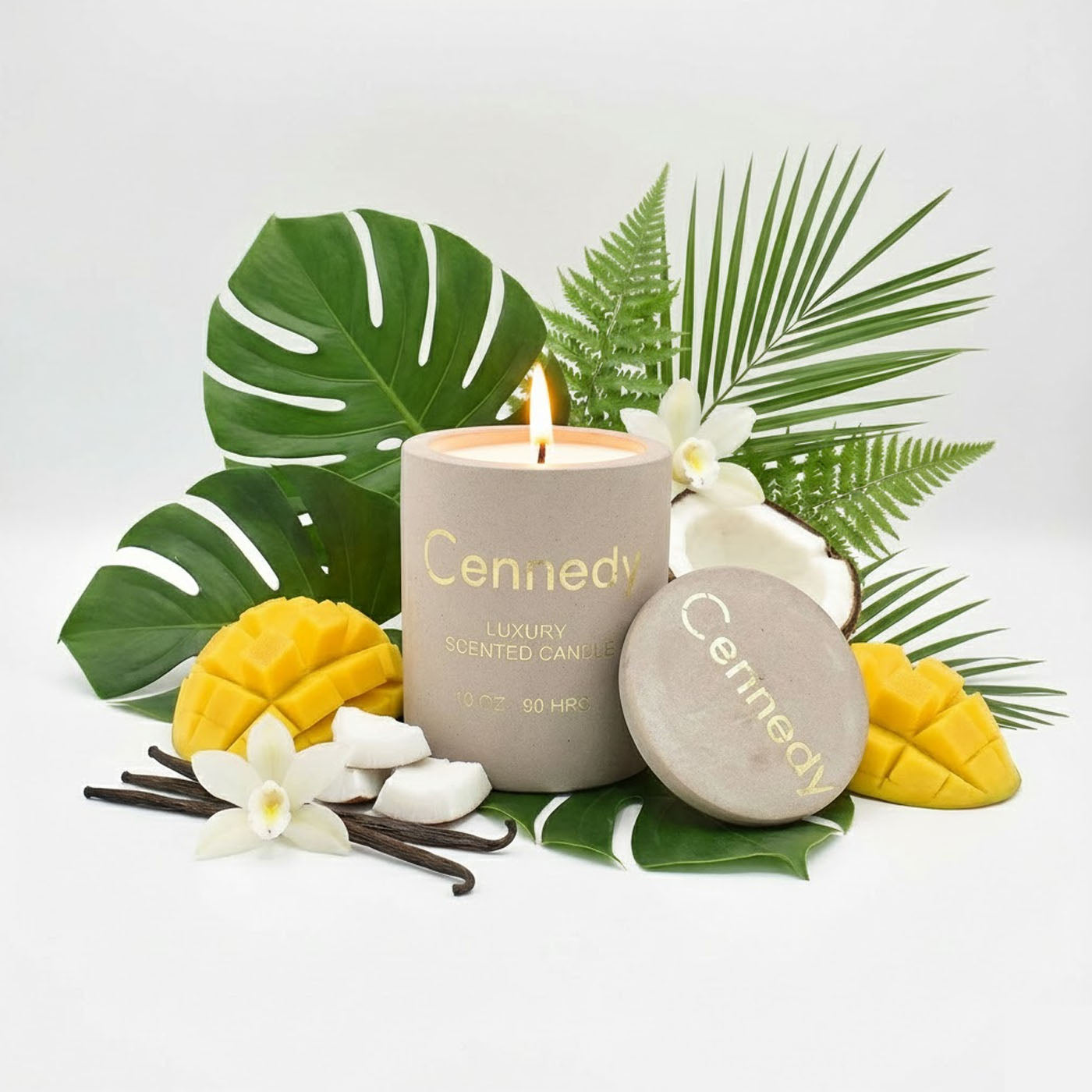 Tropical Mango Coconut Vanilla  Hand Crafted Scented Candle in Concrete Jar