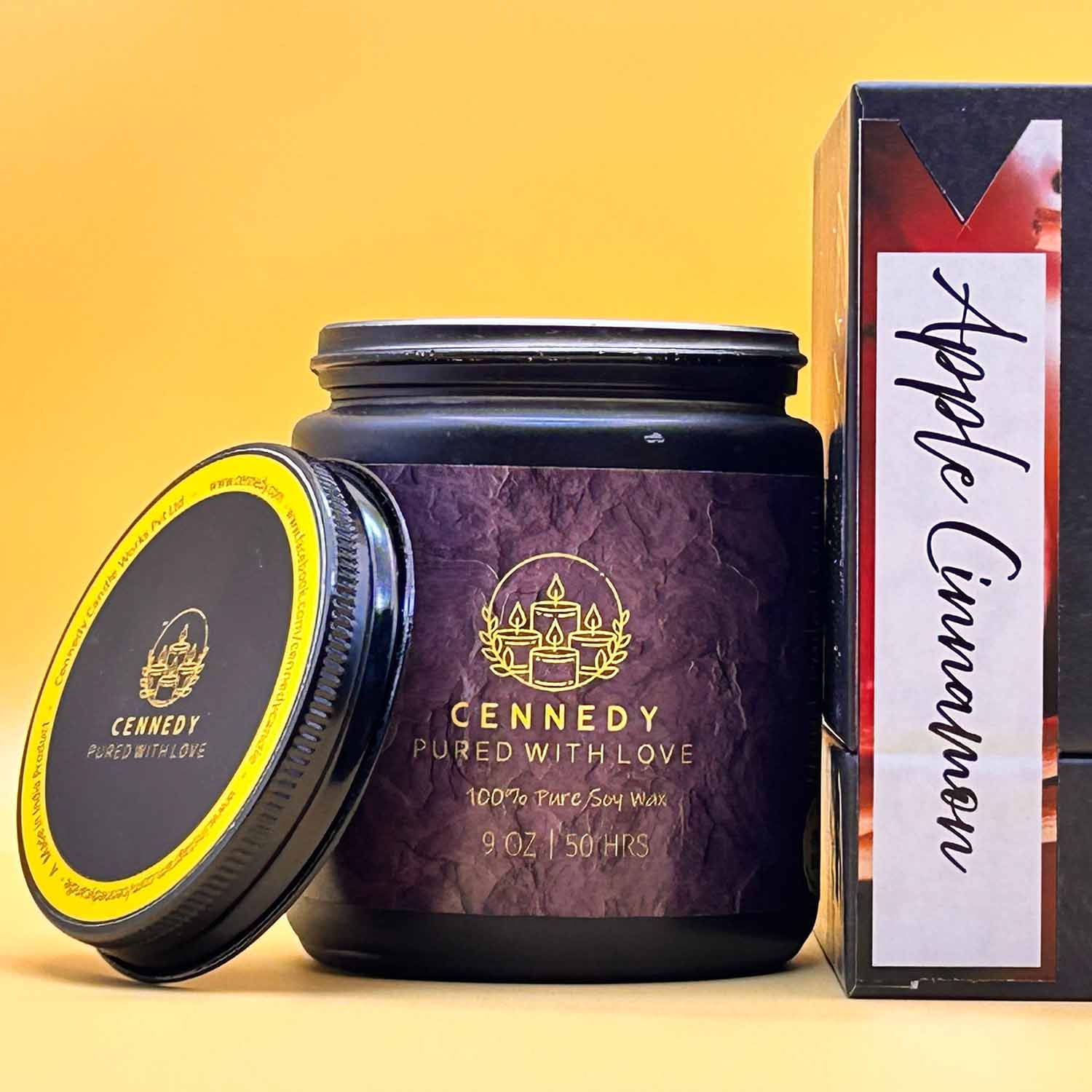 Apple Cinnamon luxury amber candle, soothing fragrance for meditation sessions.