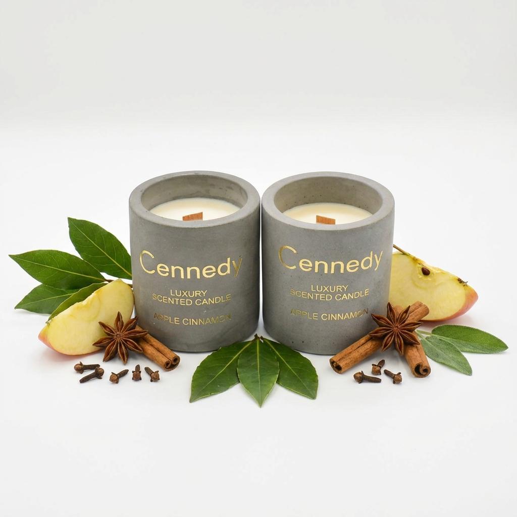 Apple Cinnamon Aromatic Hand Crafted Scented Candle in Concrete Jar