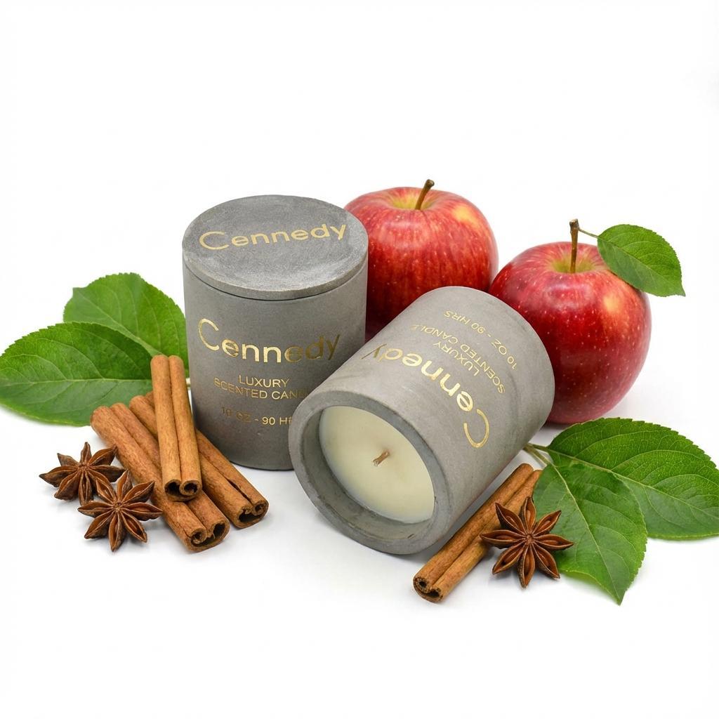 Apple Cinnamon Aromatic Hand Crafted Scented Candle in Concrete Jar
