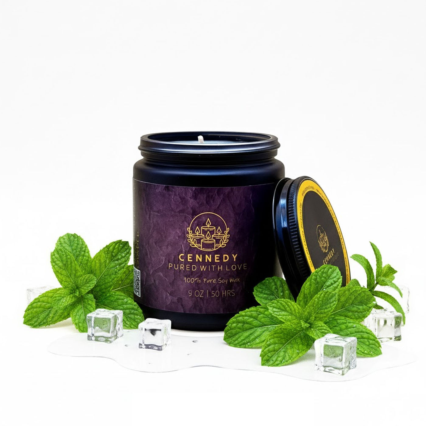 Blue Elan luxury jar candle, round aqua mint fragrance, meditation.